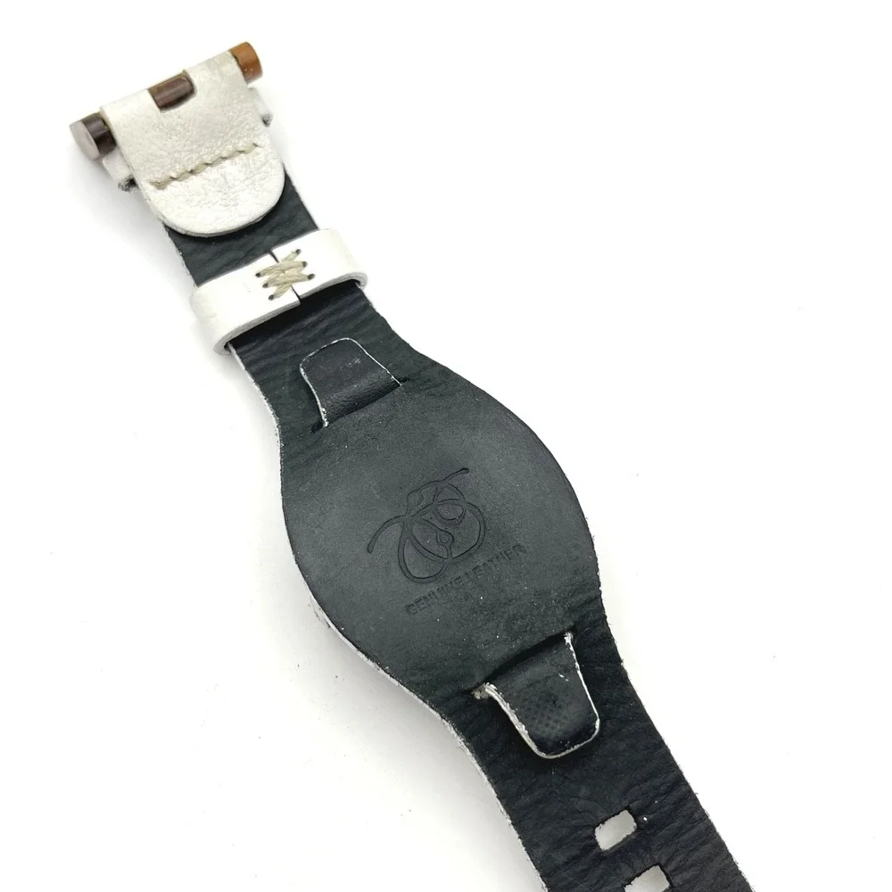 Mistura Wood Watch Square Case White Leather‎ Cuff Strap Artisan Handcrafted